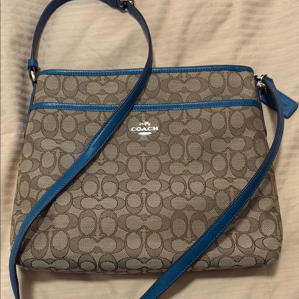 Coach Signature Crossbody Bag - Blue and Tan